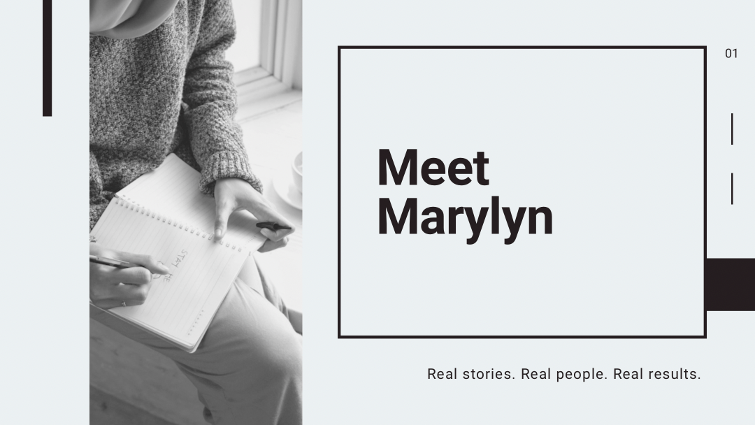 Image of a woman and text that says meet Marylyn.